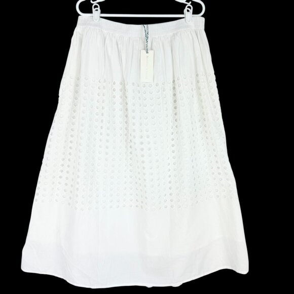 Jennifer & Grace Women's White Lined Eyelet Maxi Skirt Size L Elastic Waist NWT - Picture 1 of 11